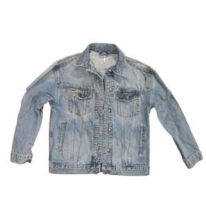 Free People Studded Distressed Trucker Jean Jacket